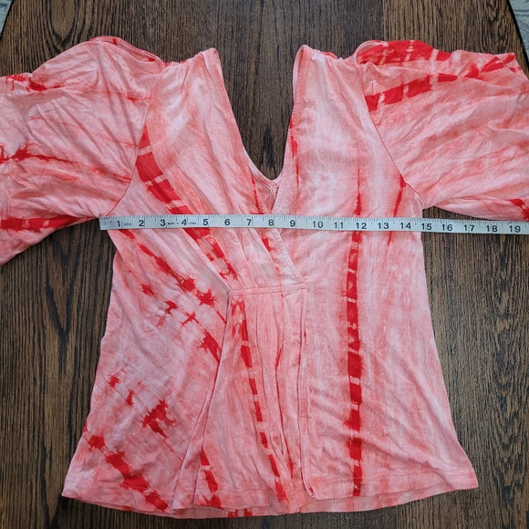 Venus Pink Tie Dye Deep V-Neck Tunic Top Cold Shoulder Sleeves Size Women XS - Picture 7 of 10